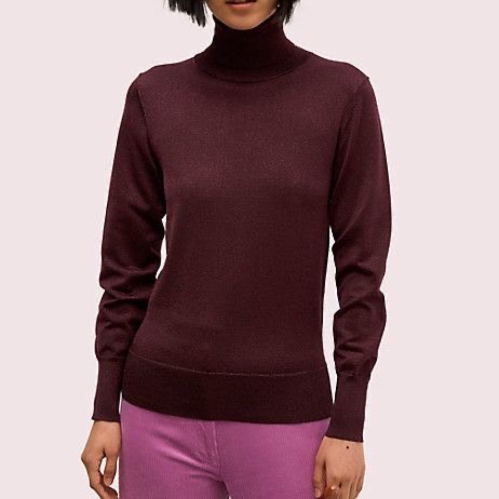 Kate Spade Metallic Ribbed Turtleneck Maroon Size Small